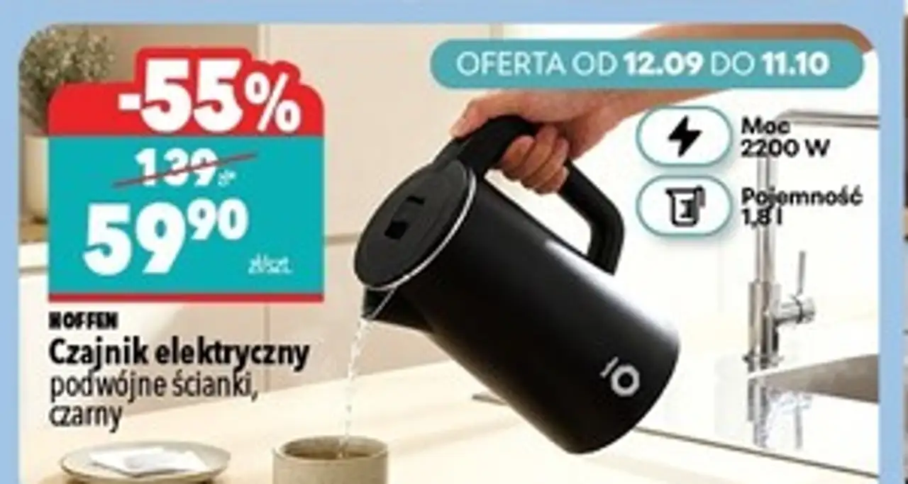 Hoffen Czajnik elektryczny podwójne ścianki, czarny
