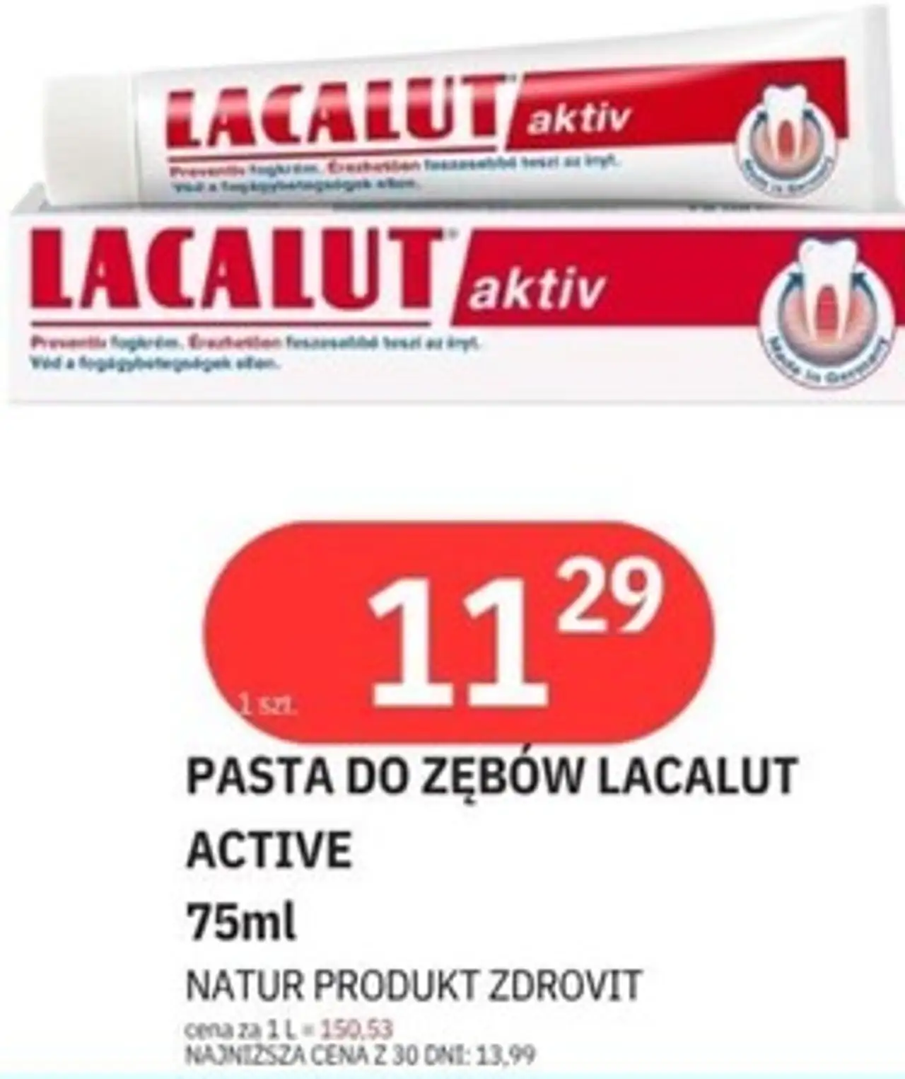 PASTA DO ZĘBÓW LACALUT ACTIVE 75ml NATUR PRODUKT ZDROVIT