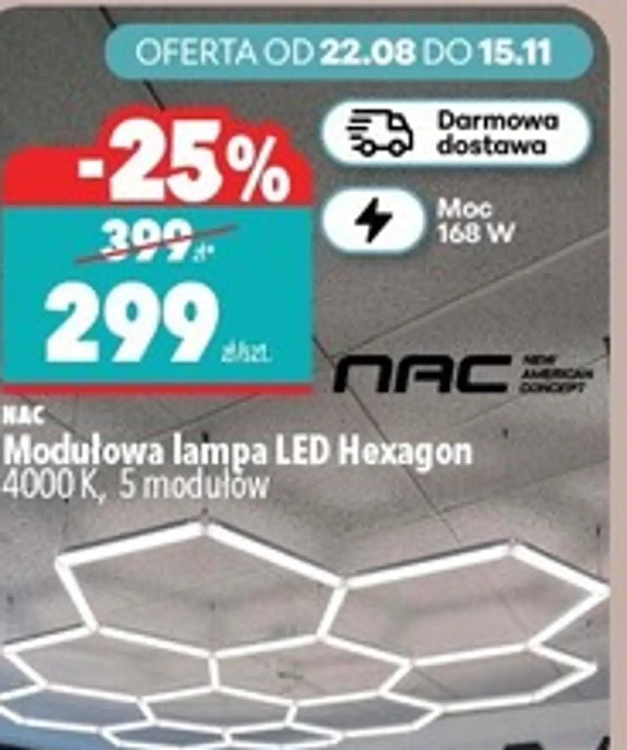 NAC Modułowa lampa LED Hexagon 4000 K, 5 modułów
