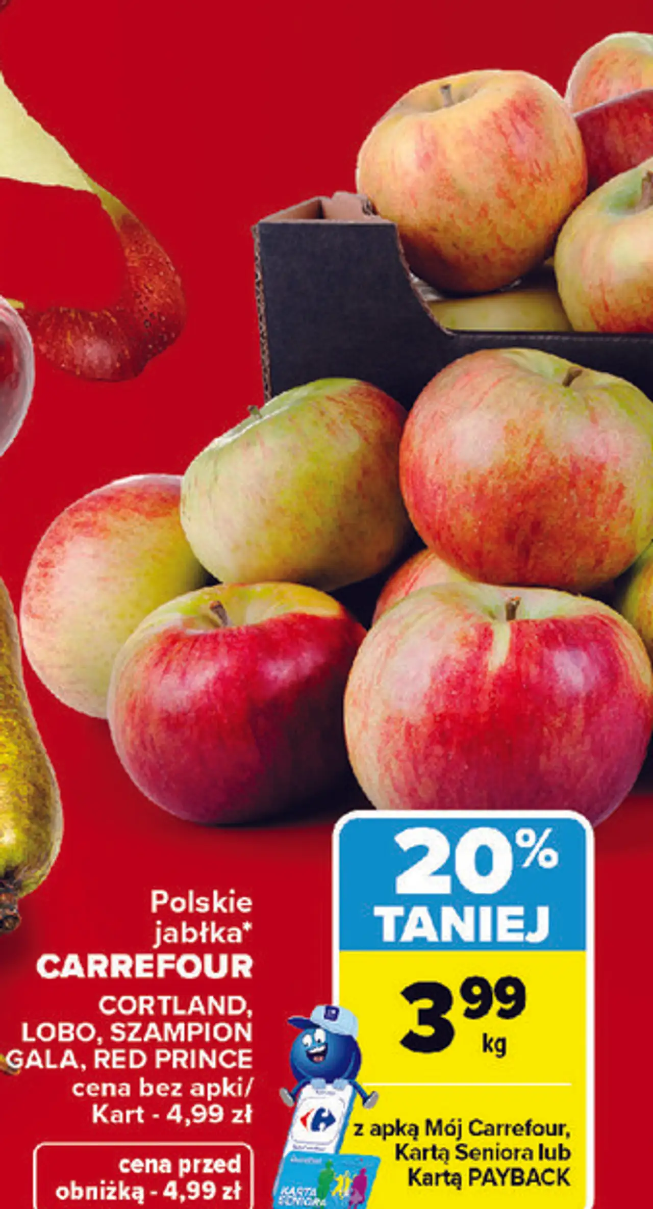 Polskie jabłka Carrefour (Cortland, Lobo, Szampion, Gala, Red Prince)