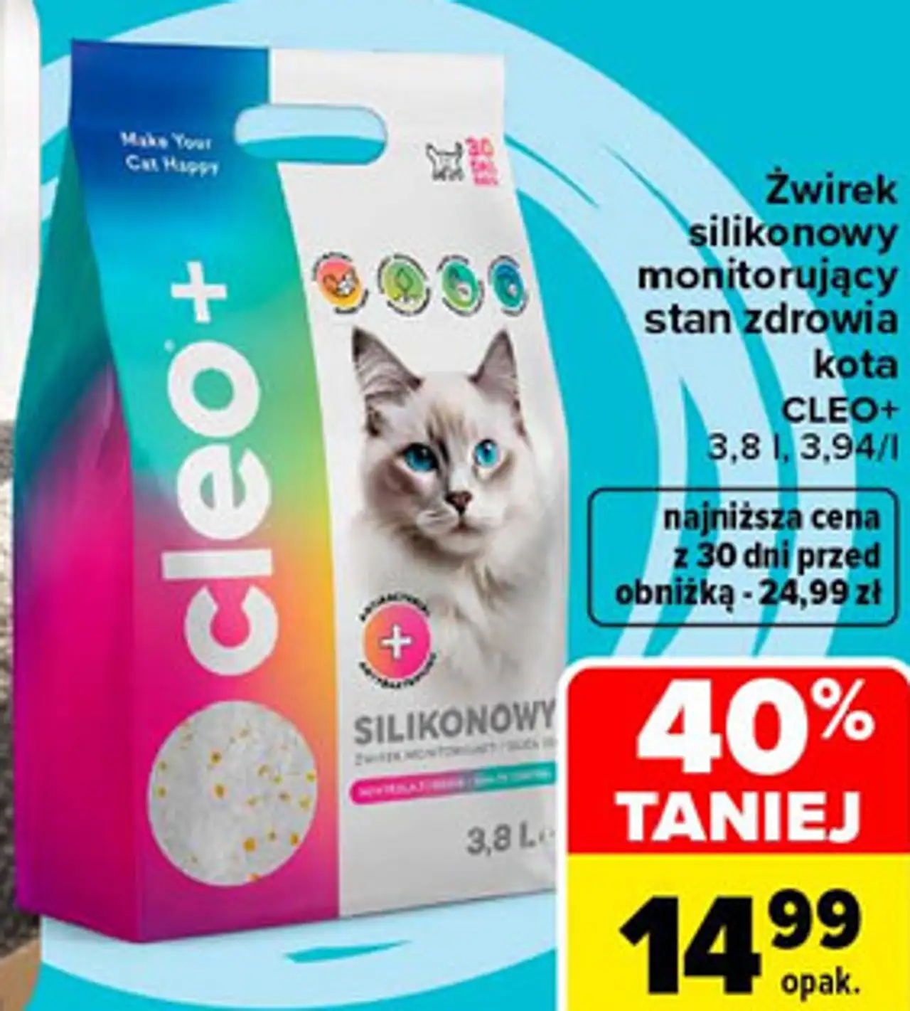 Żwirek silikonowy monitorujący stan zdrowia kota CLEO+