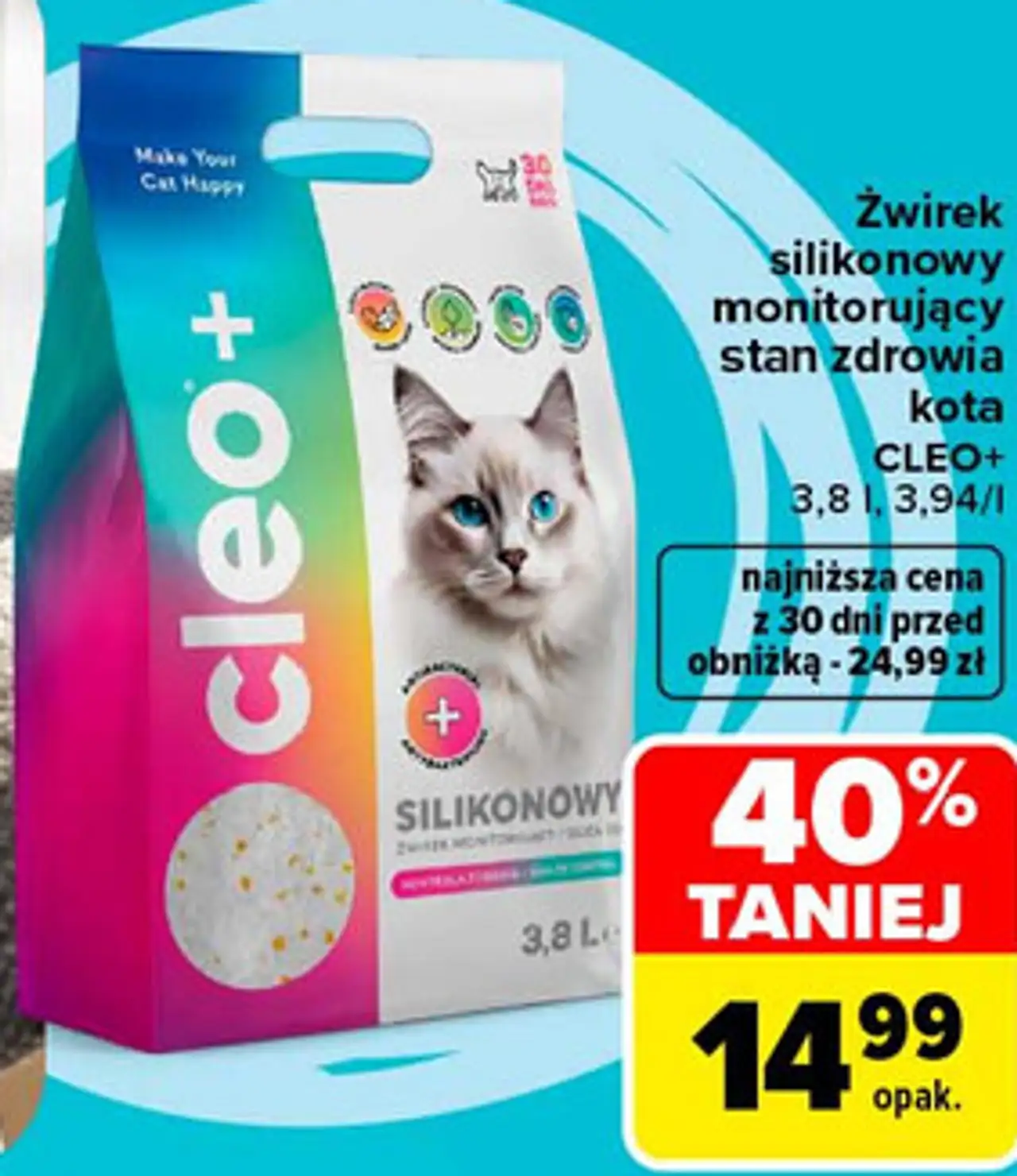 Żwirek silikonowy monitorujący stan zdrowia kota CLEO+