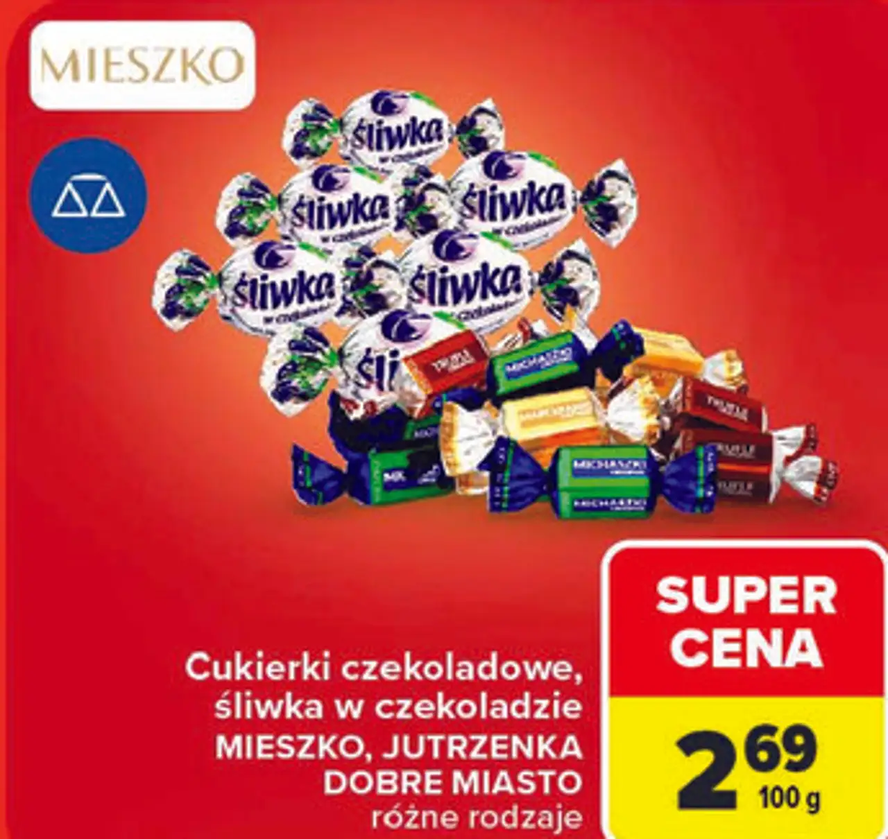 Cukierki czekoladowe, śliwka w czekoladzie Mieszko, Jutrzenka, Dobre Miasto