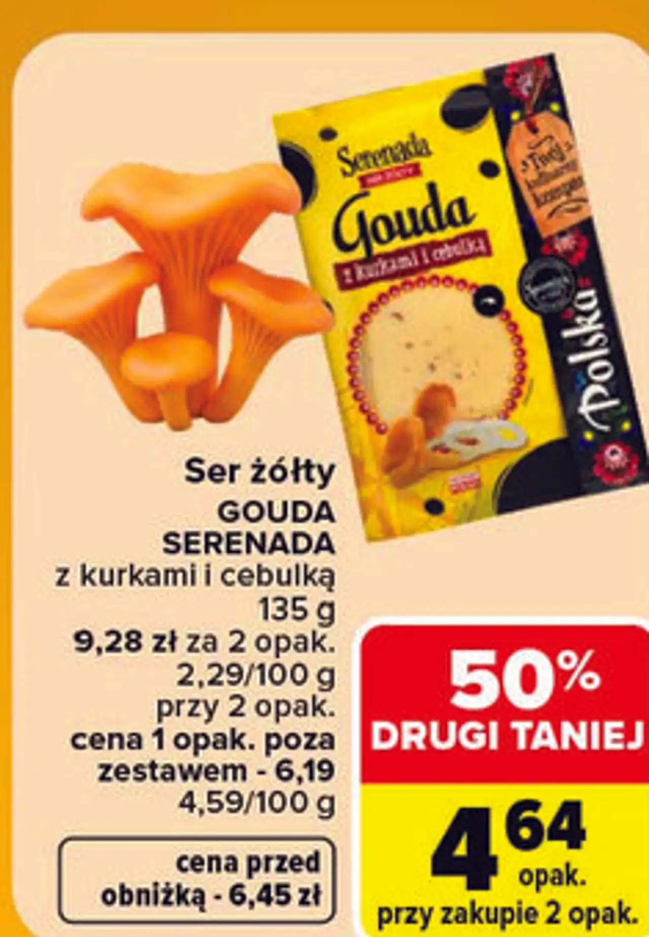 Ser żółty GOUDA SERENADA z kurkami i cebulką 135 g