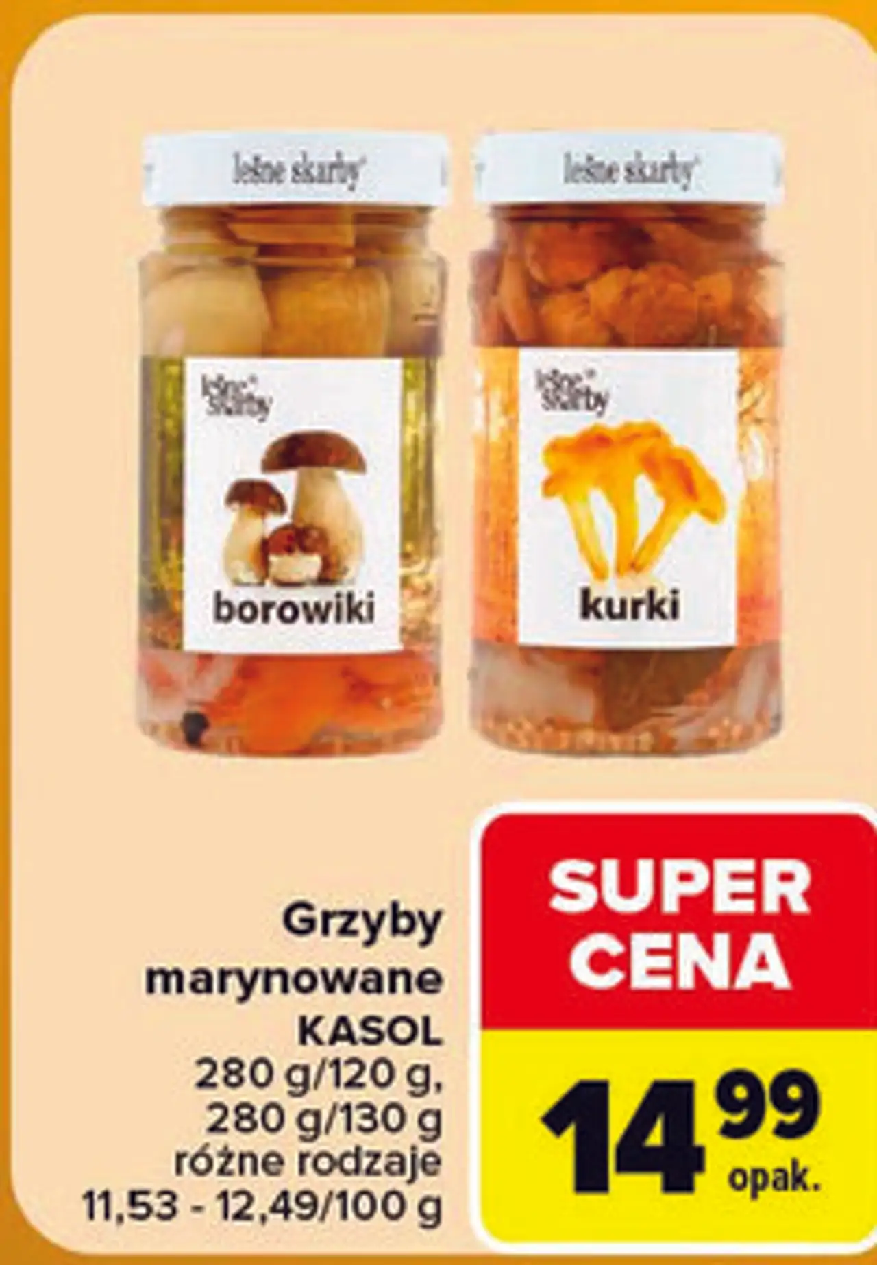 Grzyby marynowane KASOL 280 g / 120 g, 280 g / 130 g
