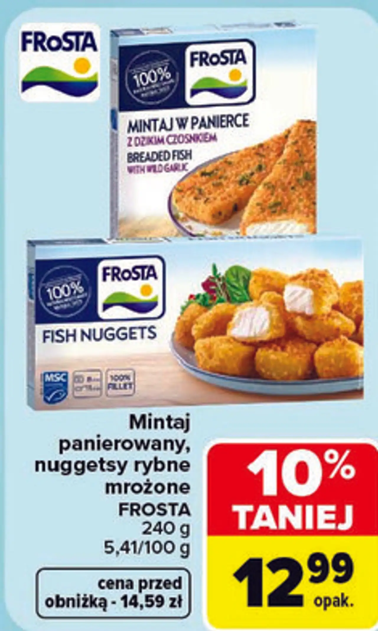 Mintaj panierowany, nuggetsy rybne mrożone FROSTA