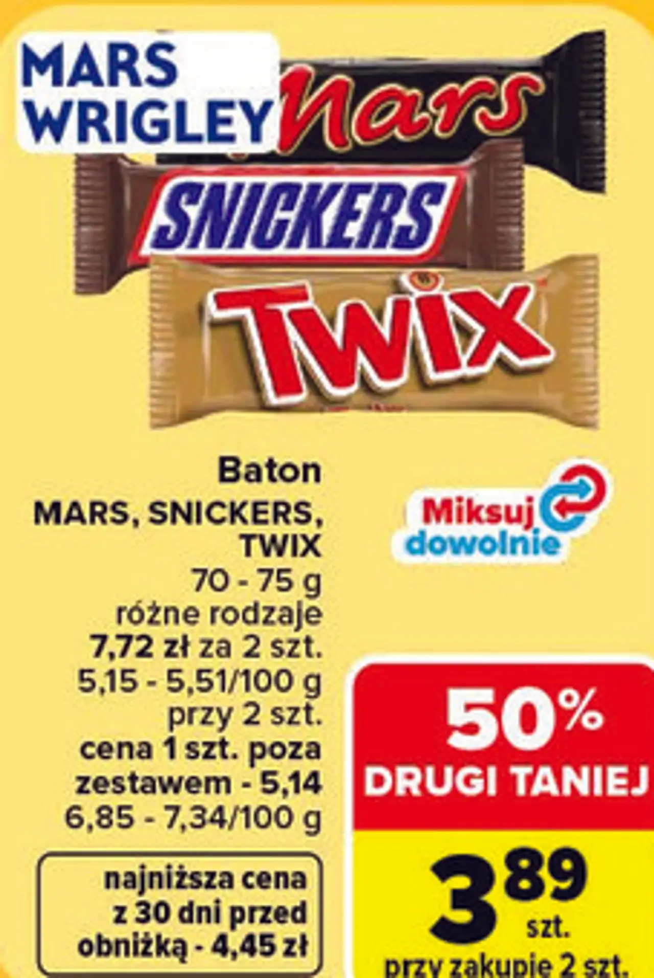 Baton Mars, Snickers, Twix