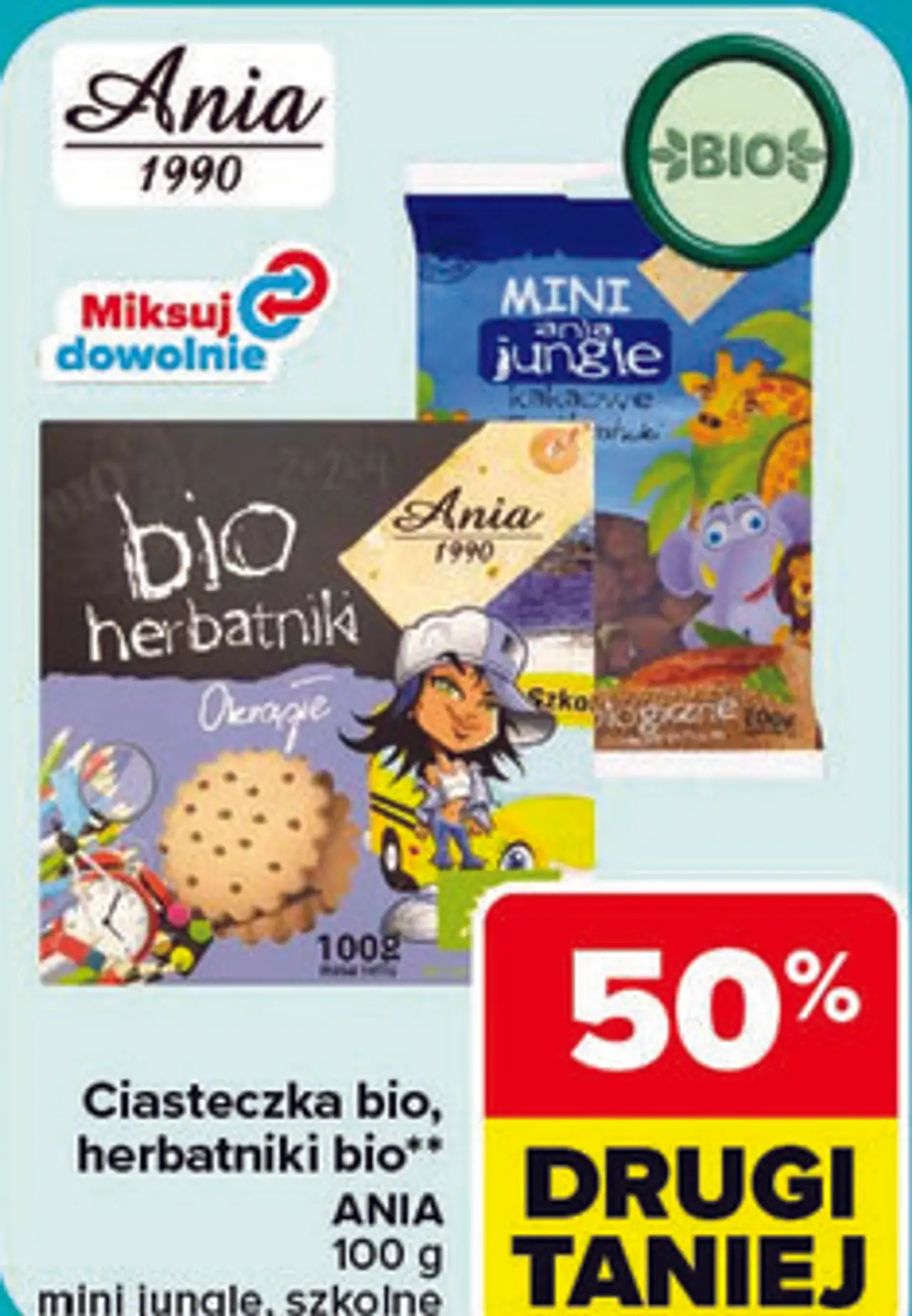 Ciasteczka bio, herbatniki bio Ania mini jungle, szkolne