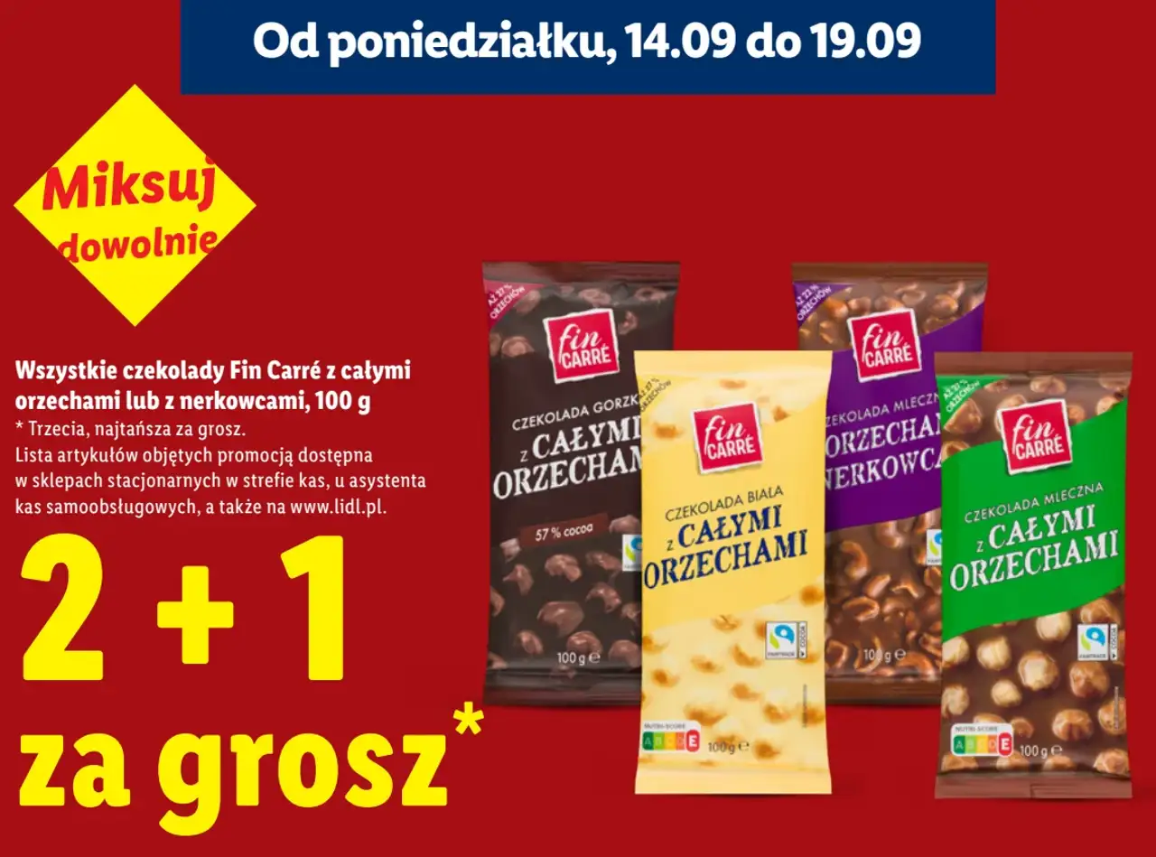 Wszystkie czekolady Fin Carré z całymi orzechami lub z nerkowcami 2+1 za grosz