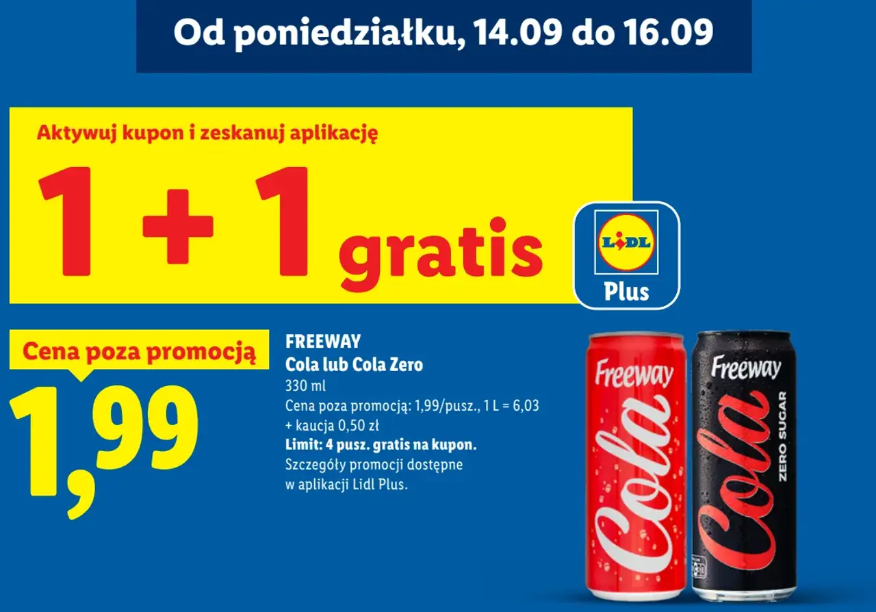 Freeway Cola lub Cola Zero 1+1 gratis