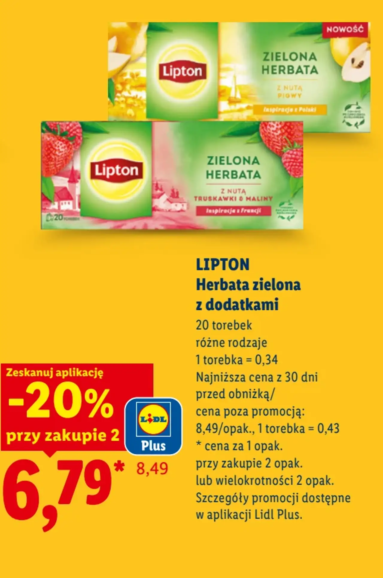 LIPTON Herbata zielona z dodatkami -20% przy zakupie 2 z aplikacją