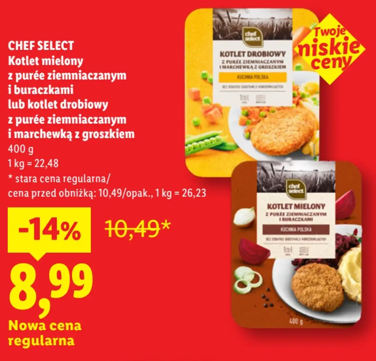 CHEF SELECT Kotlet mielony z purée ziemniaczanym i buraczkami lub kotlet drobiowy z purée ziemniaczanym i marchewką z groszkiem