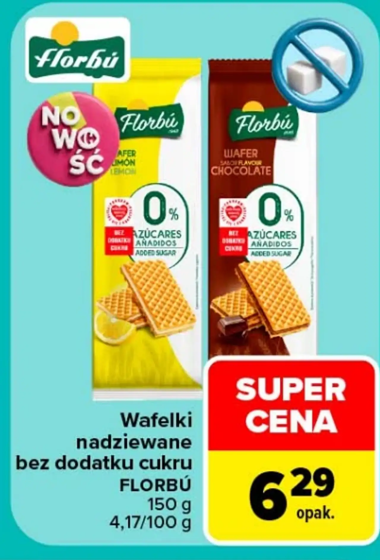 Wafelki nadziewane bez dodatku cukru Florbú