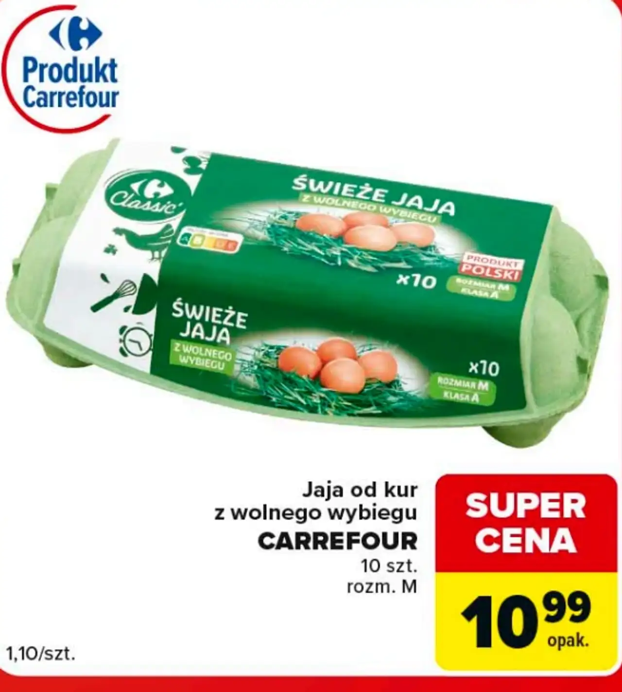 Jaja od kur z wolnego wybiegu CARREFOUR 10 szt. rozm. M
