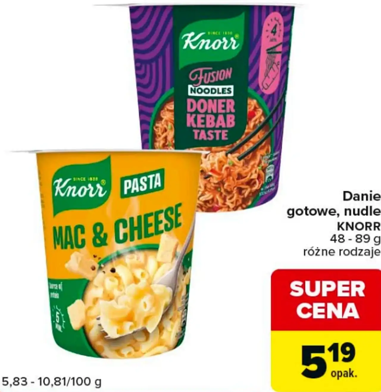 Danie gotowe, nudle KNORR 48 - 89 g różne rodzaje