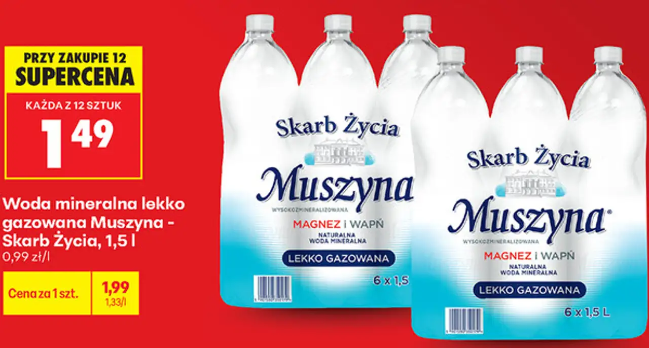 Woda mineralna lekko gazowana Muszyna - Skarb Życia, 1,5 l