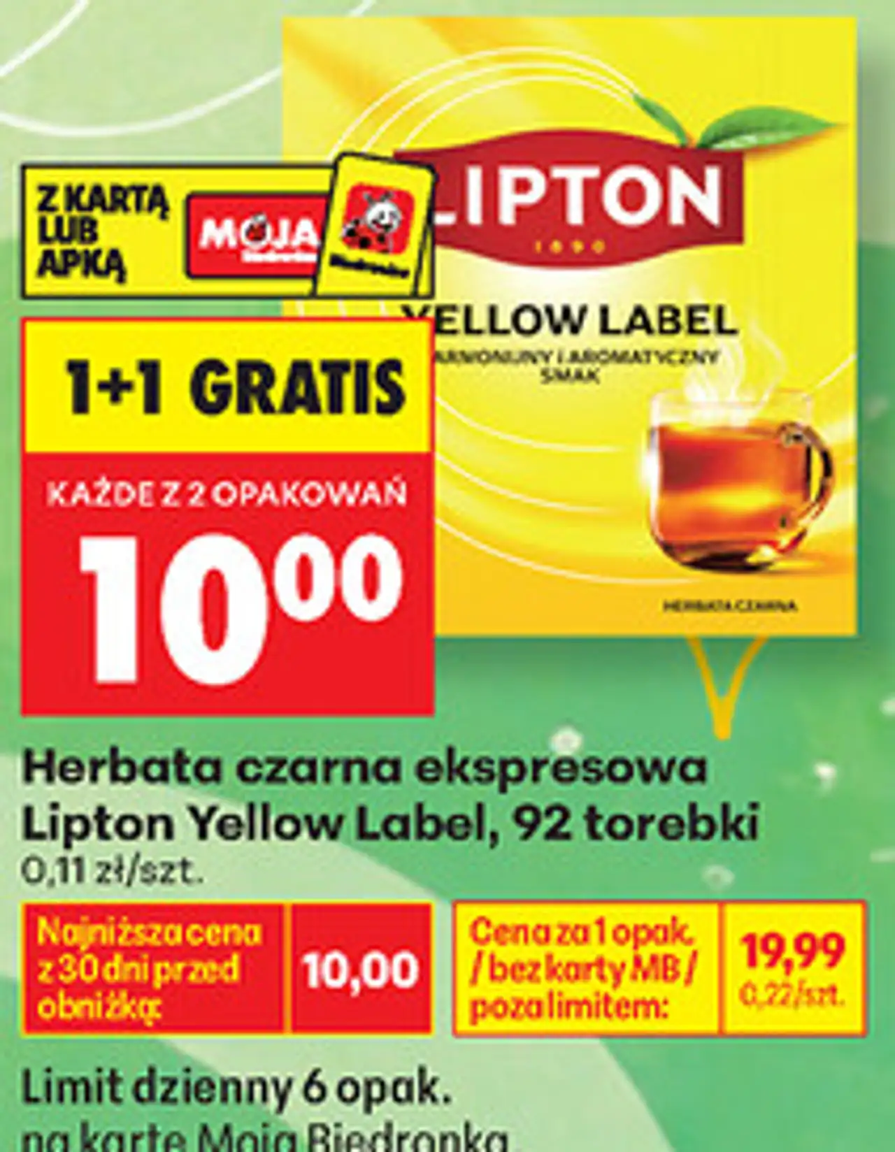 Herbata czarna ekspresowa Lipton Yellow Label, 92 torebki