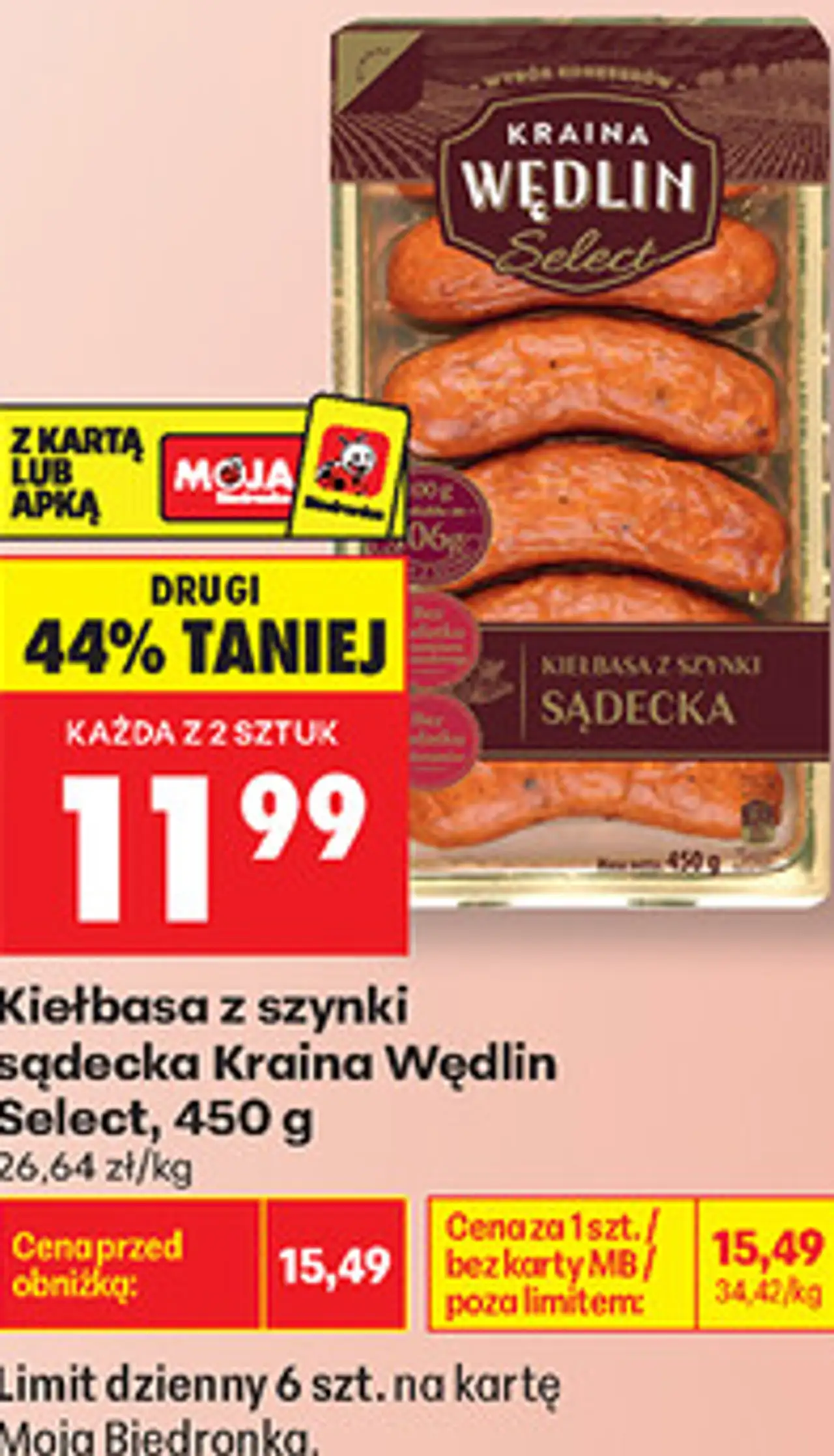 Kiełbasa z szynki sądecka Kraina Wędlin Select, 450 g