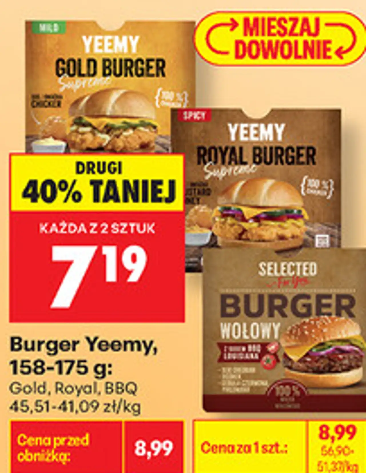 Burger Yeemy: Gold, Royal, BBQ lub Burger wołowy Selected
