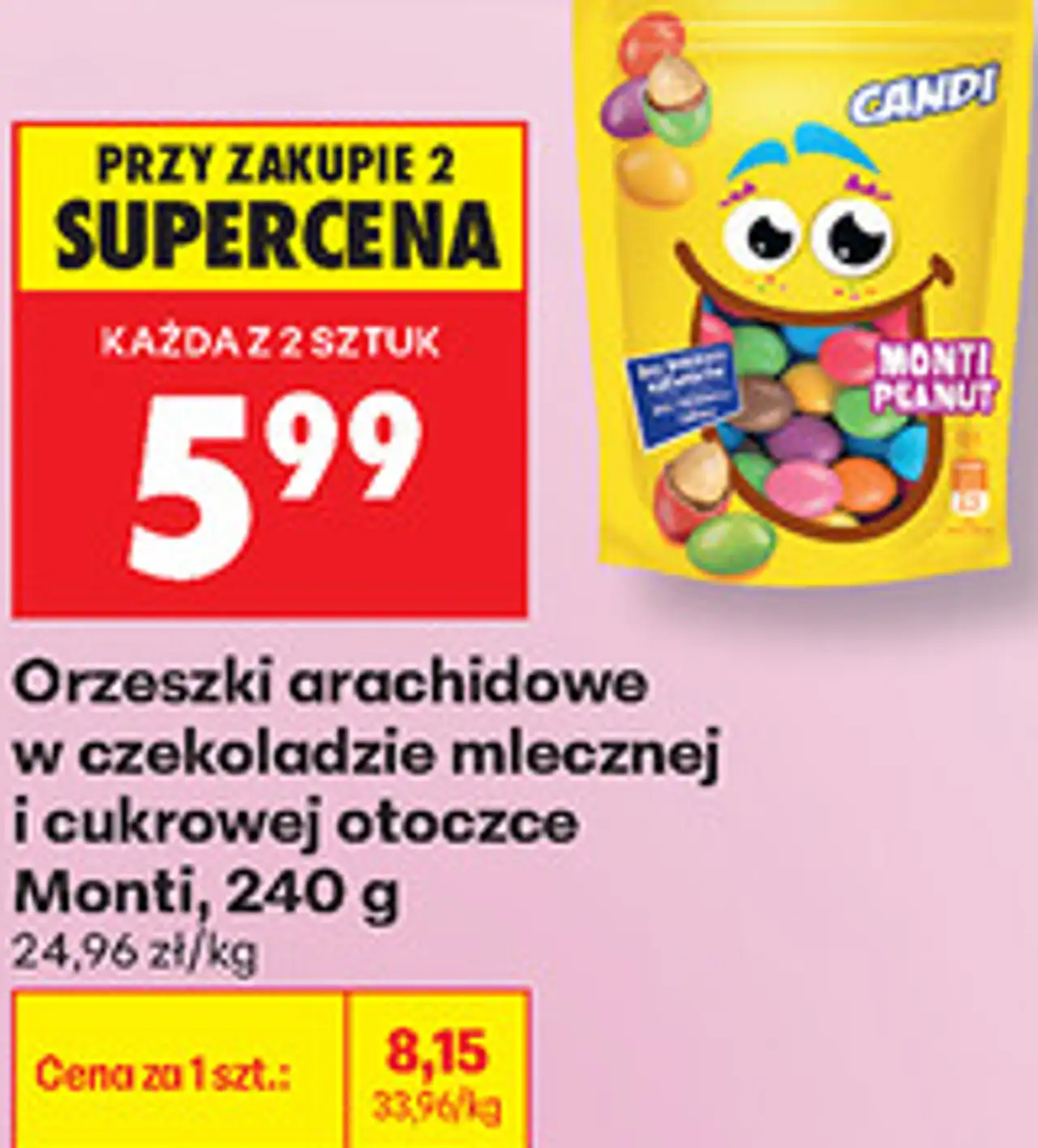 Orzeszki arachidowe w czekoladzie mlecznej i cukrowej otoczce Monti Candi