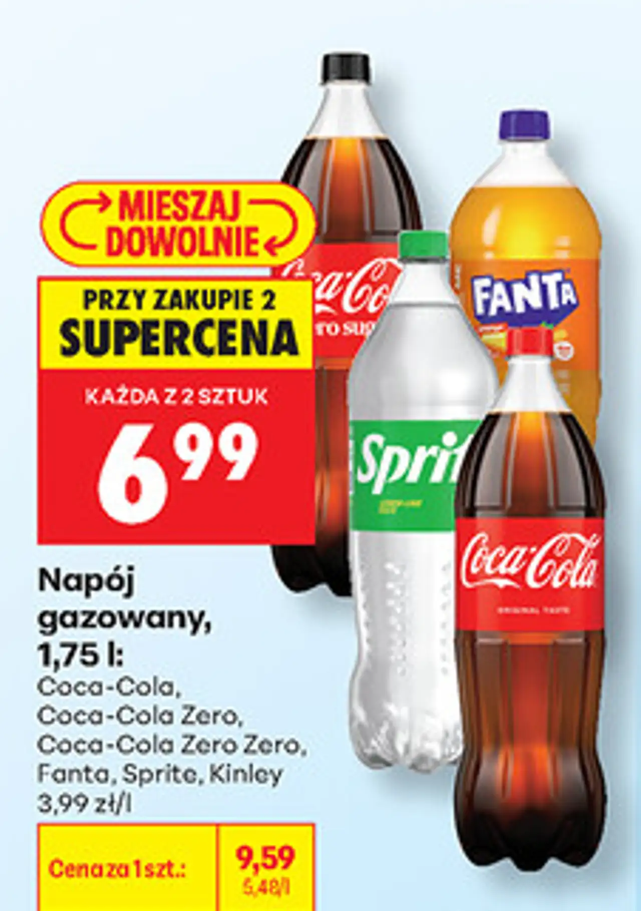 Napój gazowany Coca-Cola, Coca-Cola Zero, Fanta, Sprite, Kinley