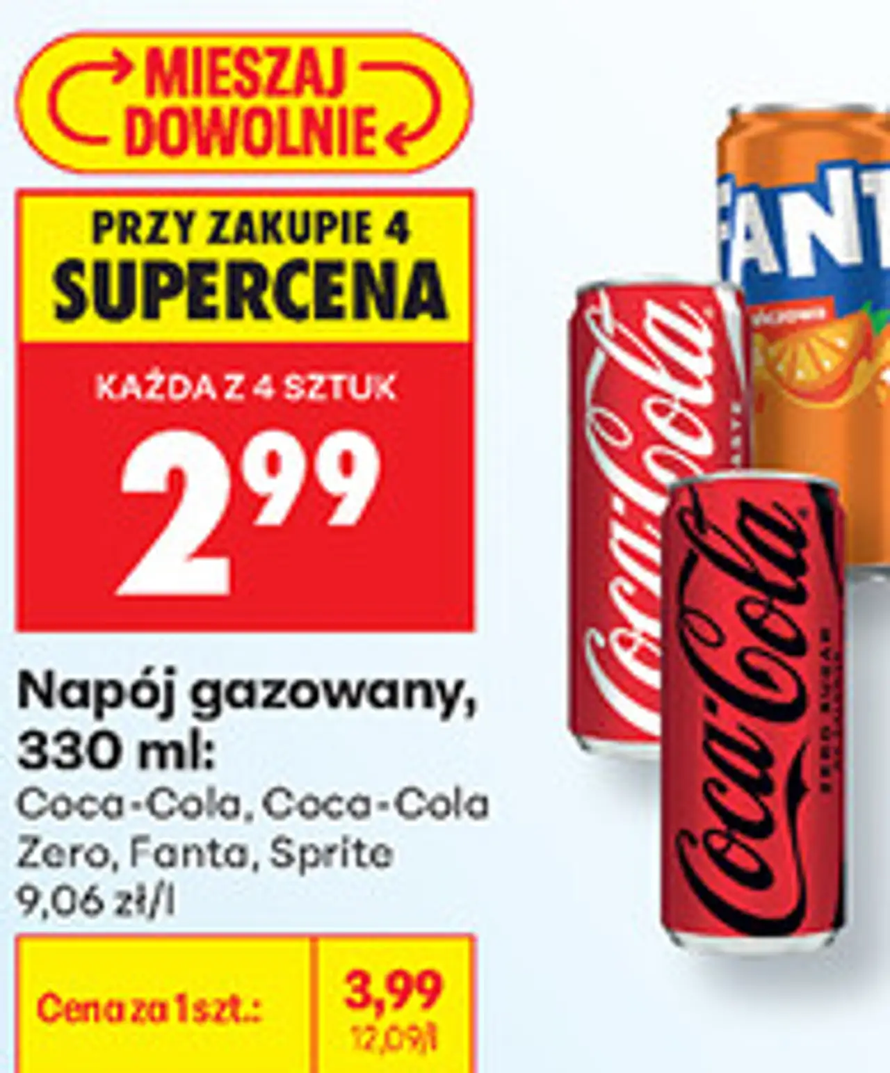 Napój gazowany Coca-Cola, Coca-Cola Zero, Fanta, Sprite