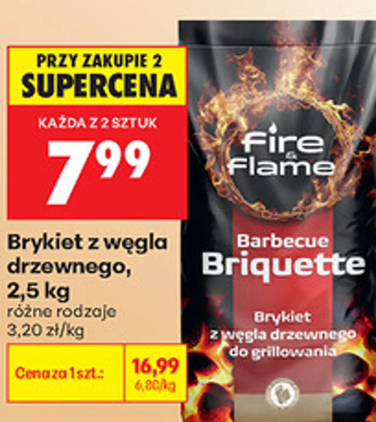 Brykiet z węgla drzewnego Fire & Flame, 2,5 kg