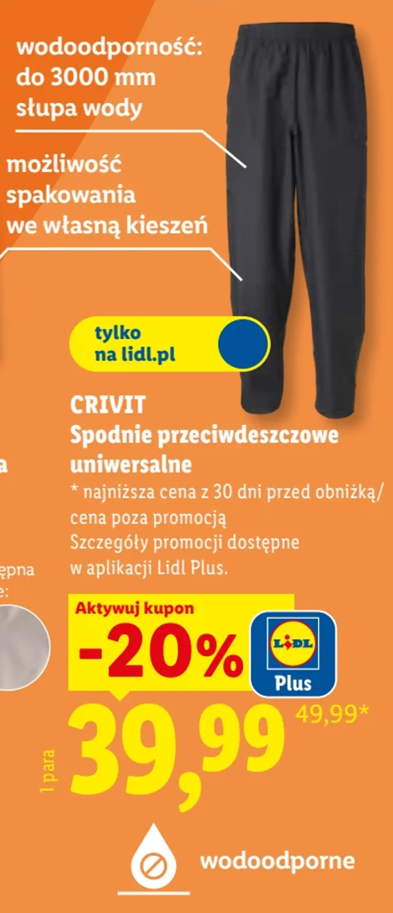 CRIVIT Spodnie przeciwdeszczowe uniwersalne