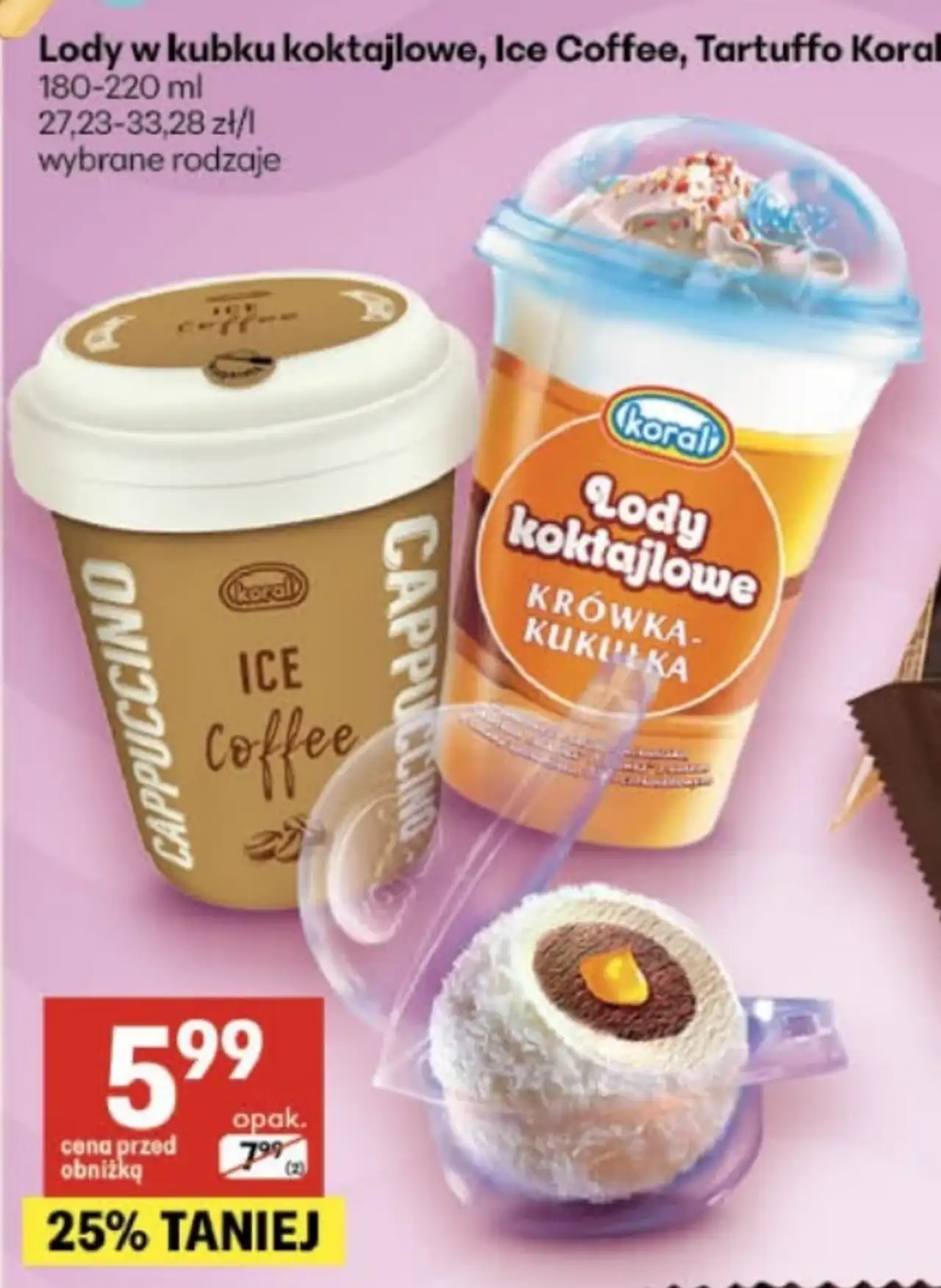 Lody w kubku koktajlowe, Ice Coffee, Tartuffo Koral