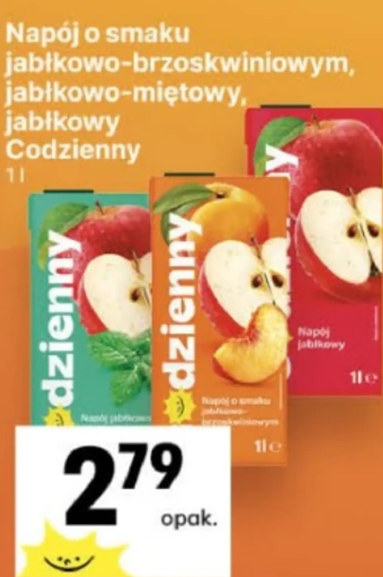 Napój o smaku jabłkowo-brzoskwiniowym, jabłkowo-miętowym, jabłkowym Codzienny