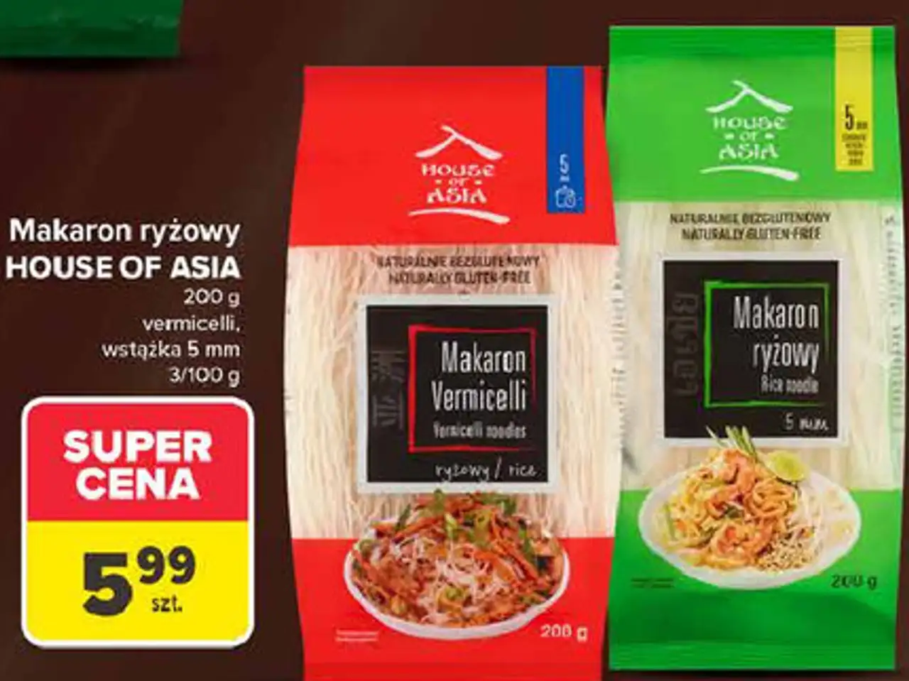Makaron ryżowy HOUSE OF ASIA vermicelli, wstążka 5 mm