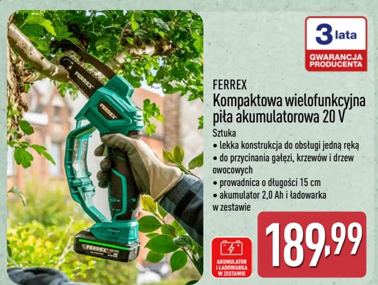 FERREX Kompaktowa wielofunkcyjna piła akumulatorowa 20 V