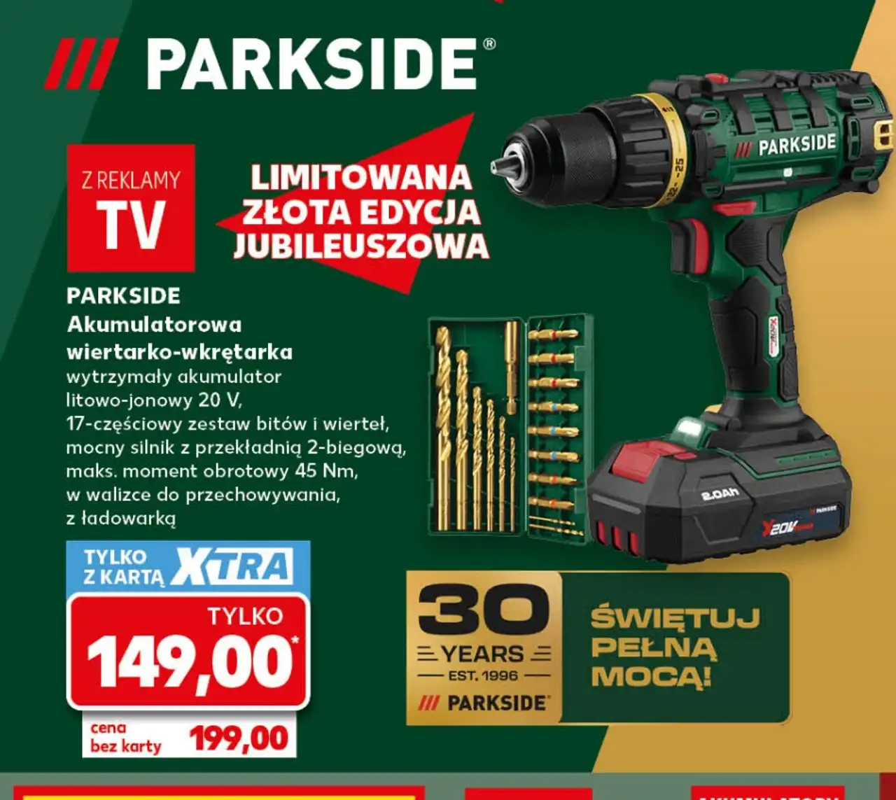 Parkside Akumulatorowa wiertarko-wkrętarka Złota Edycja Jubileuszowa