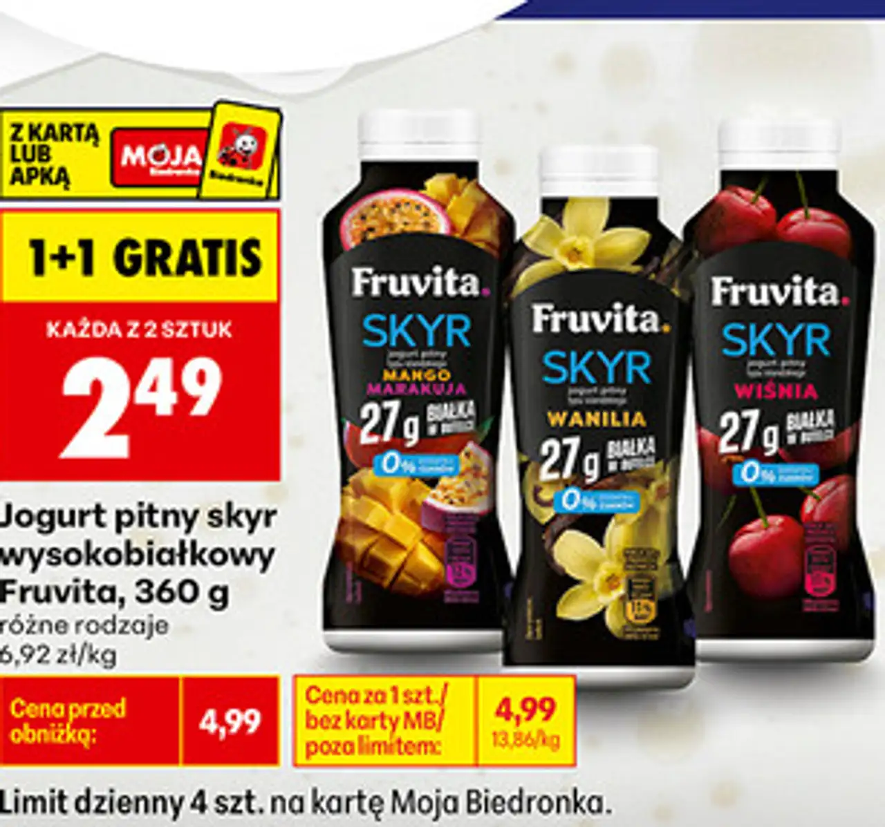 Jogurt pitny skyr wysokobiałkowy Fruvita