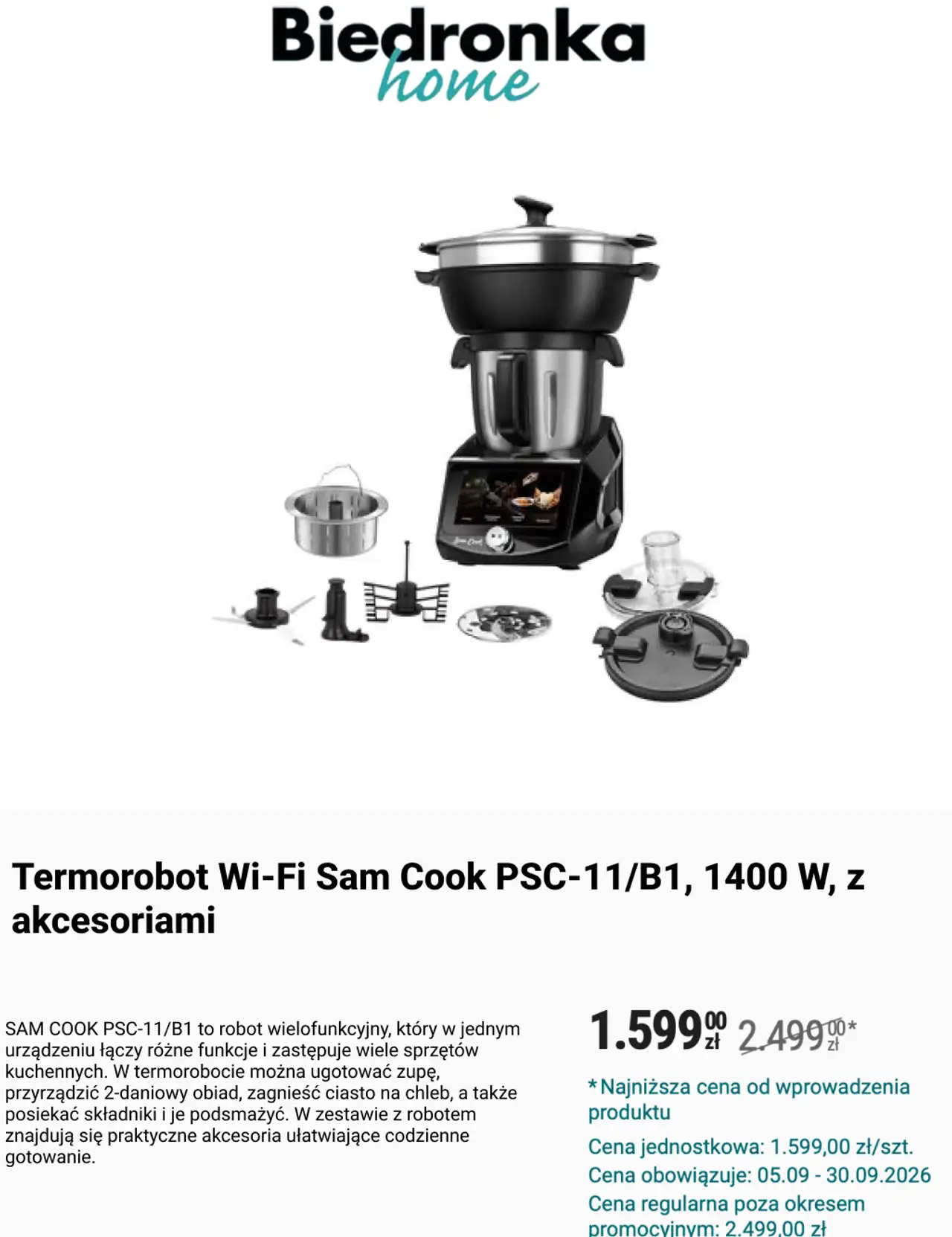 Termorobot Wi-Fi Sam Cook PSC-11/B1, 1400 W, z akcesoriami