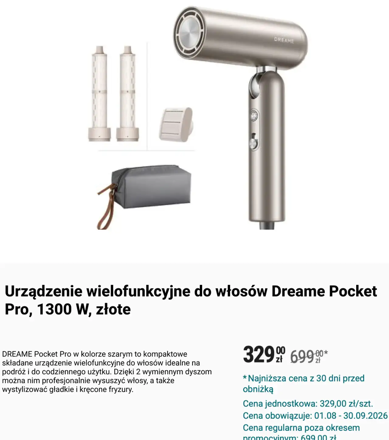 Urządzenie wielofunkcyjne do włosów Dreame Pocket Pro, 1300 W, złote