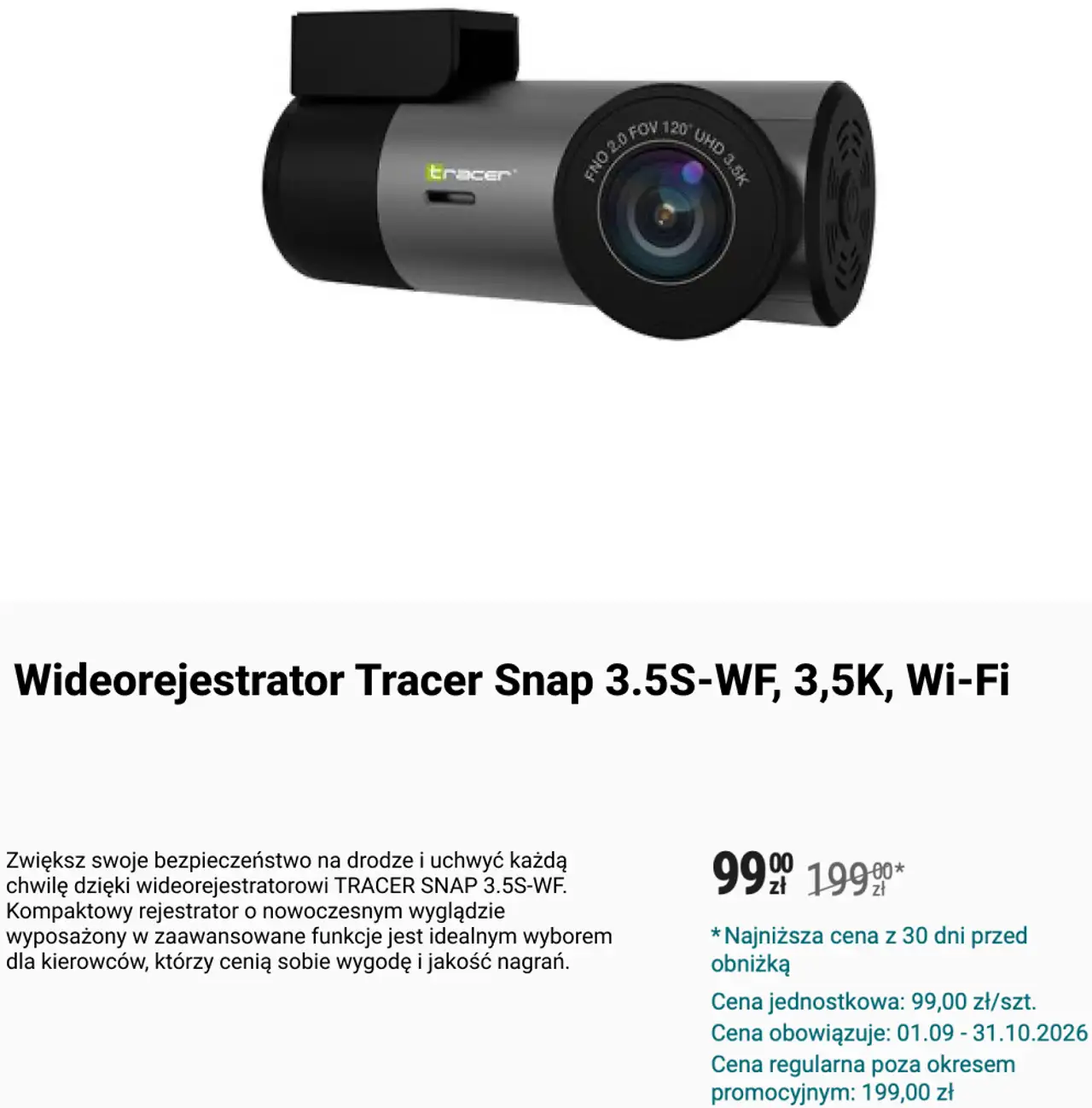 Wideorejestrator Tracer Snap 3.5S-WF, 3,5K, Wi-Fi