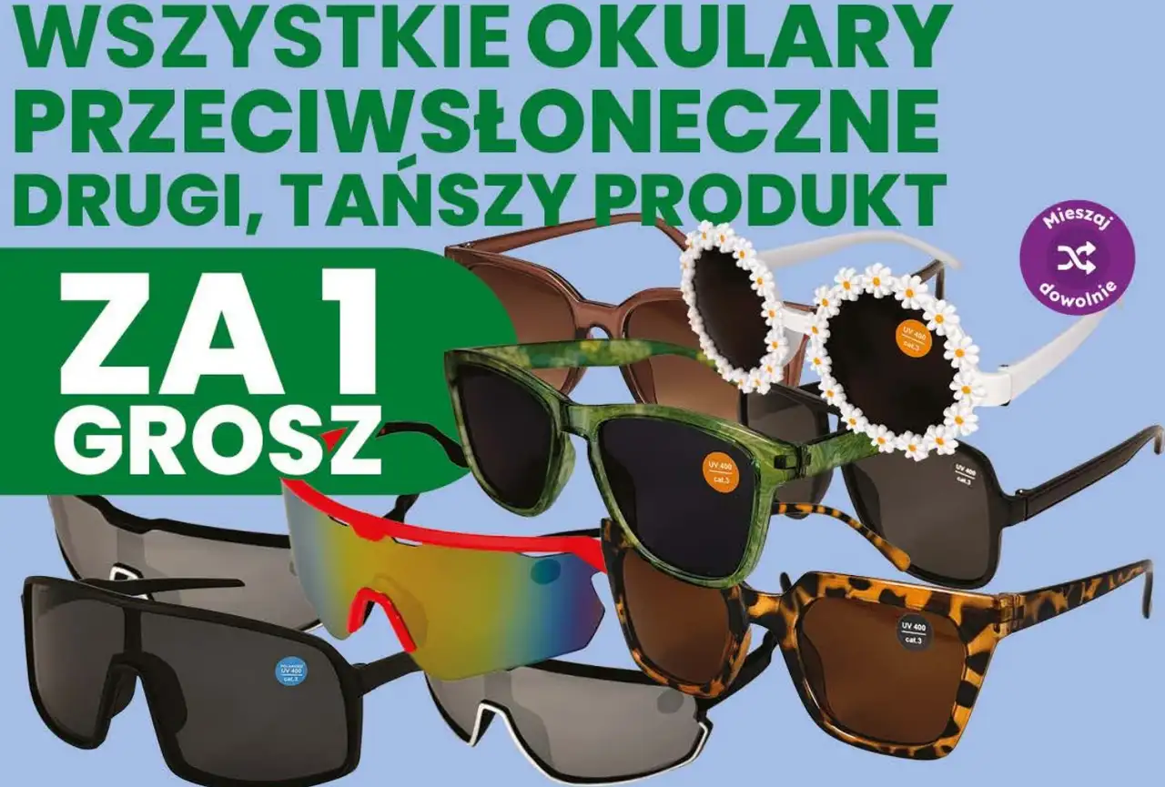 Wszystkie okulary przeciwsłoneczne drugi, tańszy produkt za 1 grosz