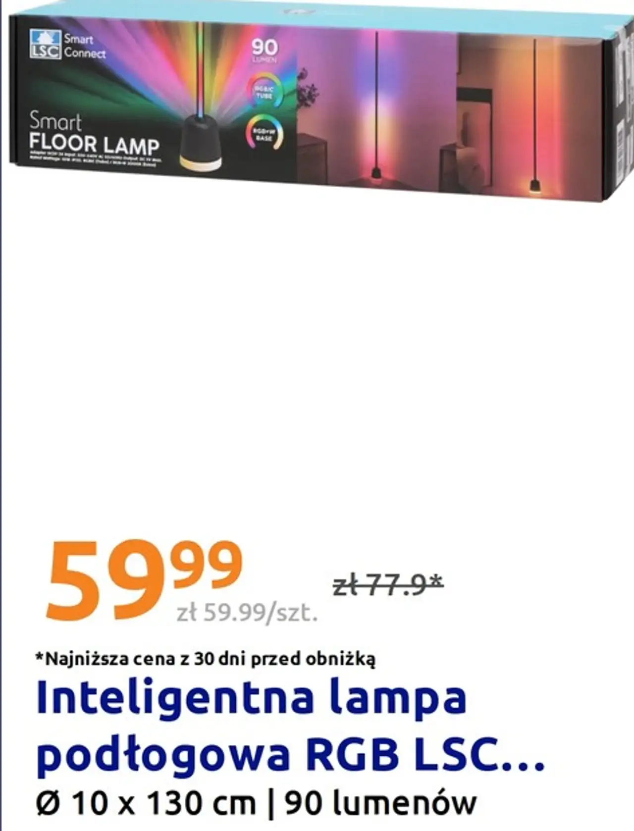 Inteligentna lampa podłogowa RGB LSC Connect Ø 10 x 130 cm | 90 lumenów