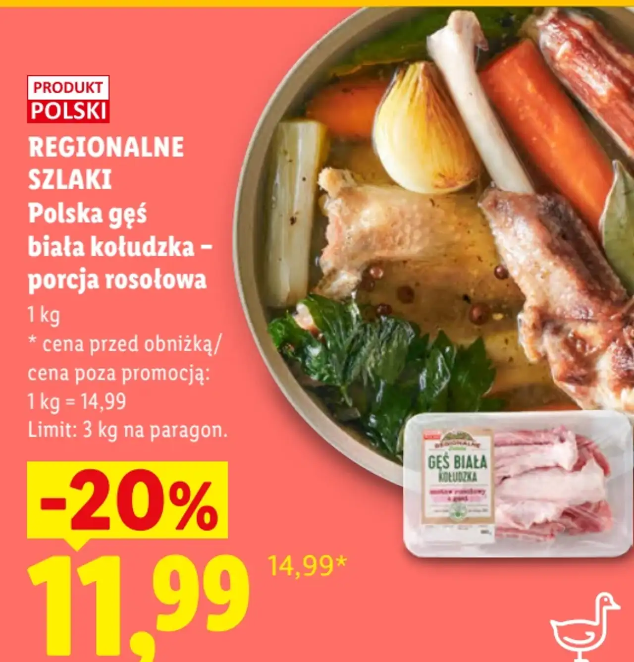 REGIONALNE SZLAKI Polska gęś biała kołudzka - porcja rosołowa