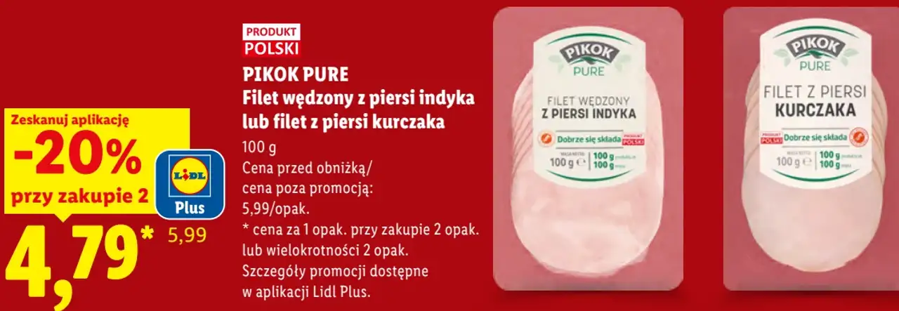 PIKOK PURE Filet wędzony z piersi indyka lub filet z piersi kurczaka