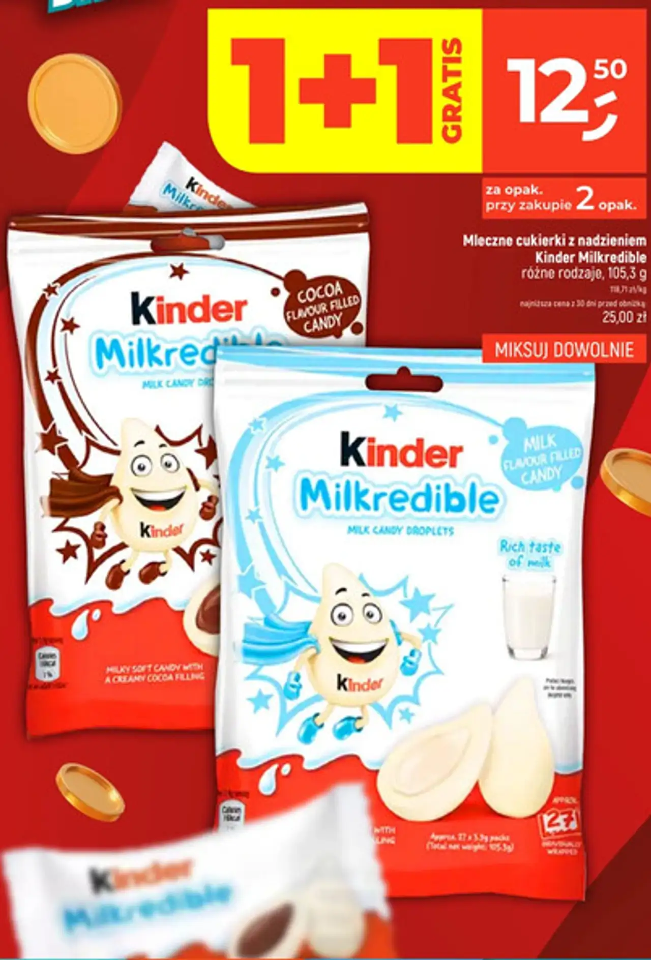 Mleczne cukierki z nadzieniem Kinder Milkredible
