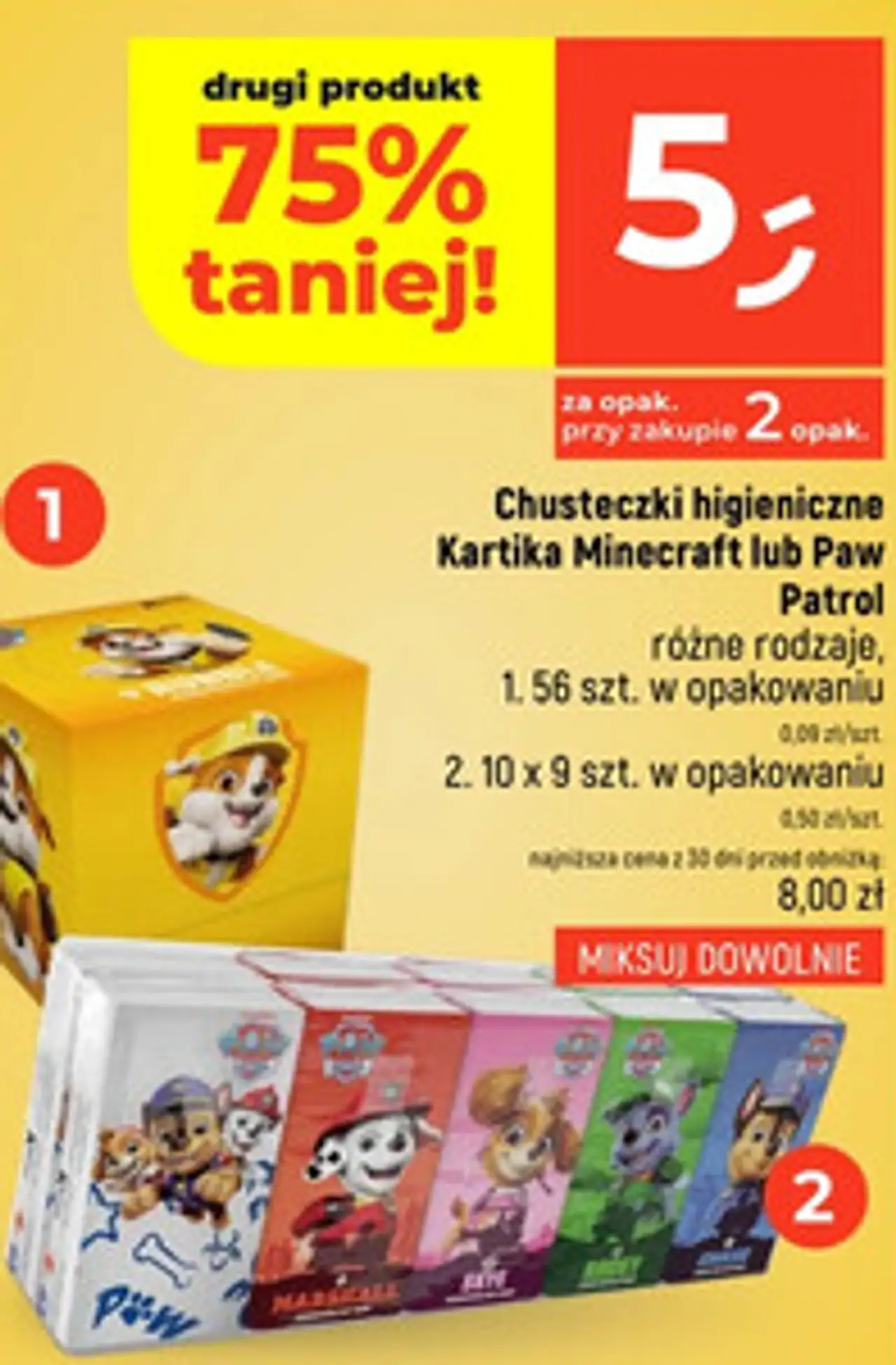 Chusteczki higieniczne Kartika Minecraft lub Paw Patrol