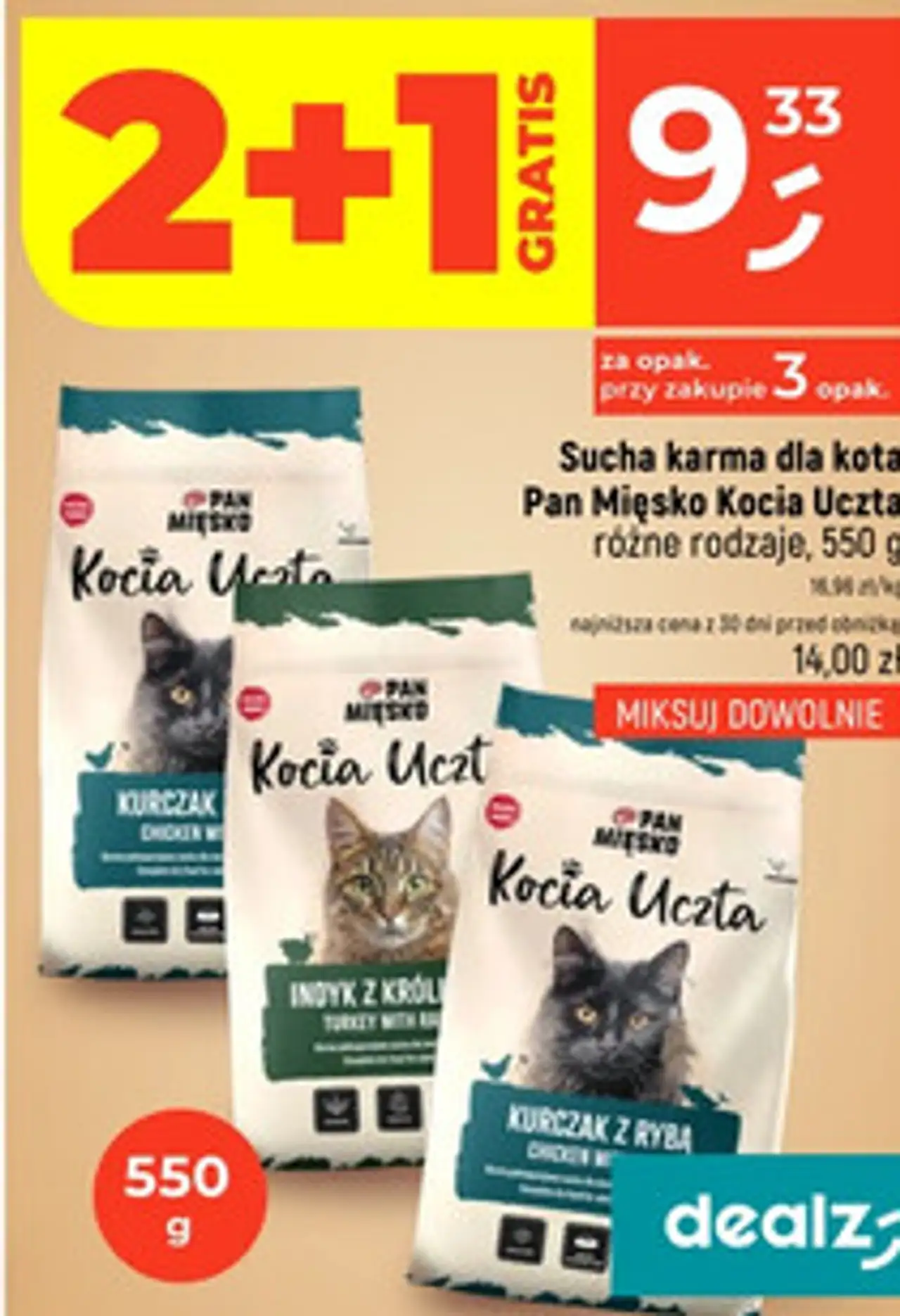 Sucha karma dla kota Pan Mięsko Kocia Uczta różne rodzaje, 550 g