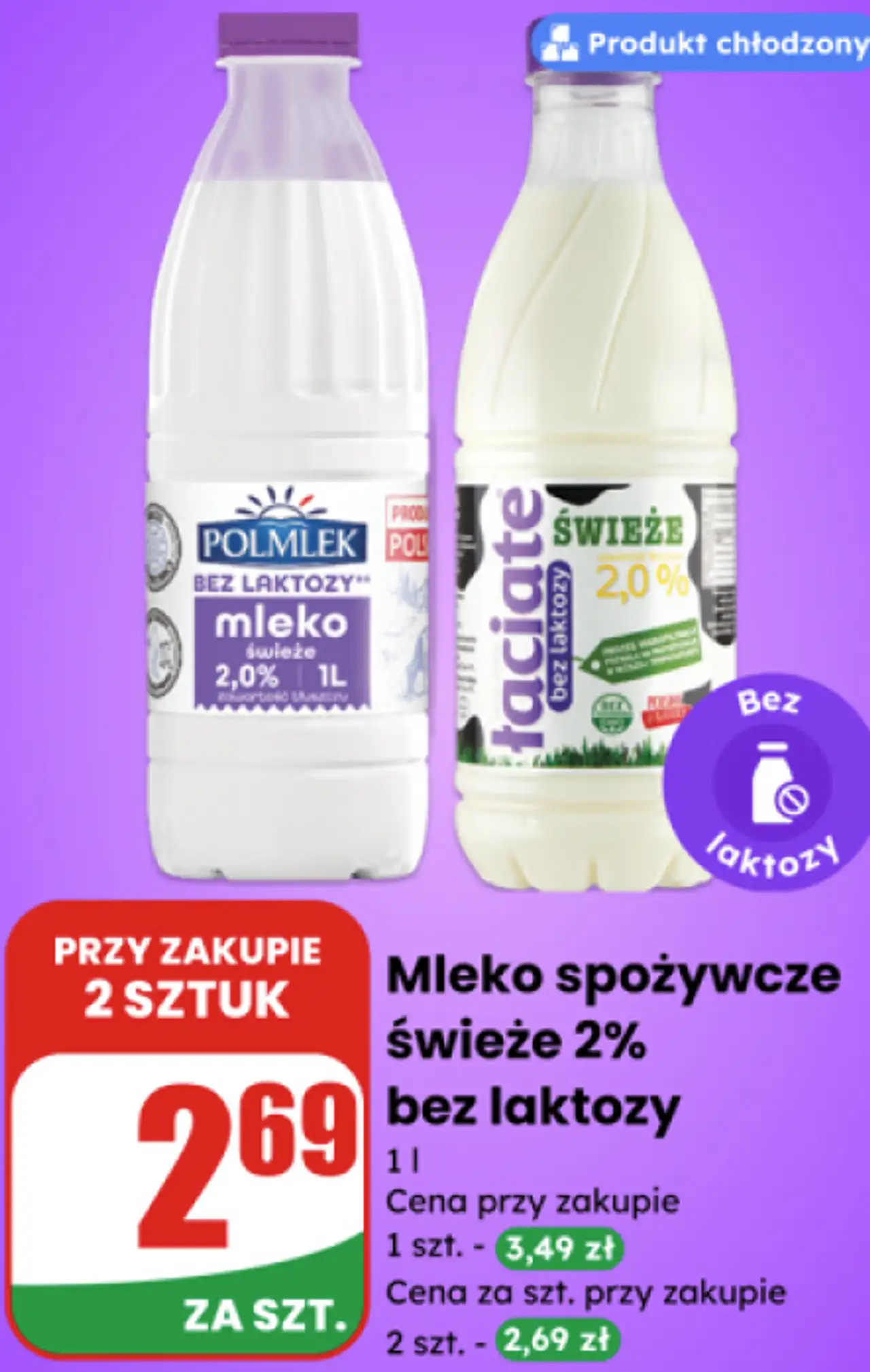 Mleko spożywcze świeże 2% bez laktozy Polmlek / Łaciate