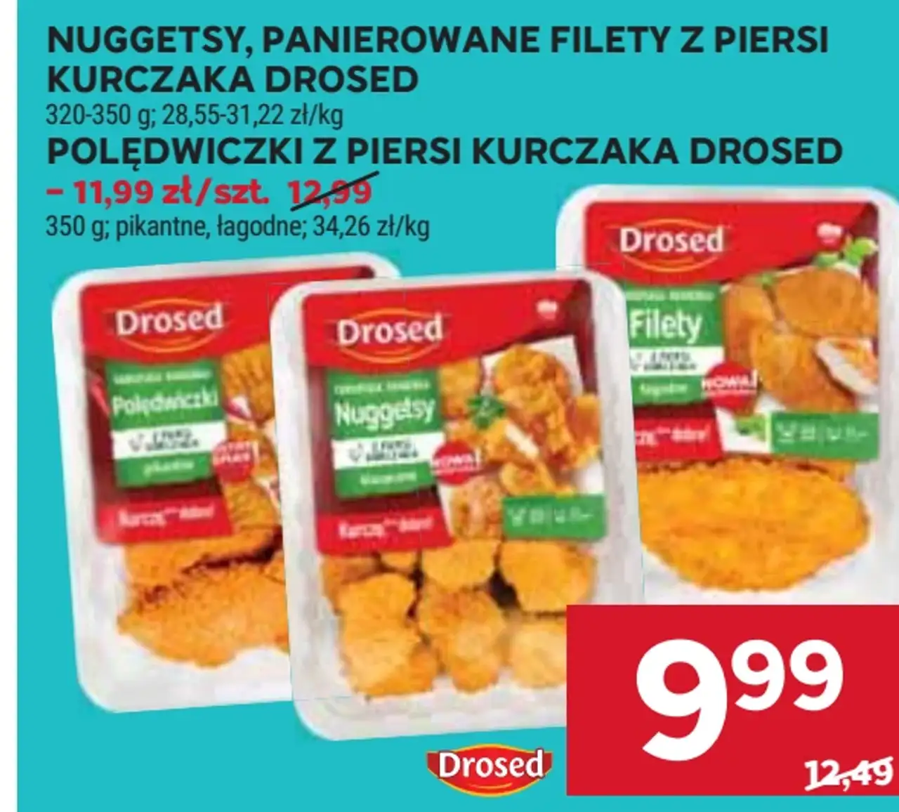 Nuggetsy, panierowane filety z piersi kurczaka Drosed