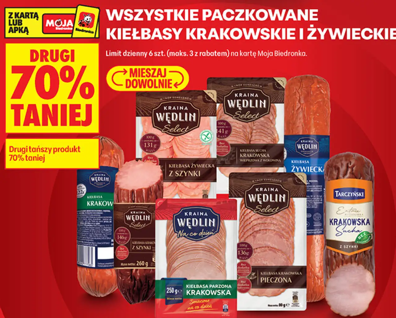 Wszystkie paczkowane kiełbasy krakowskie i żywieckie Kraina Wędlin, Tarczyński