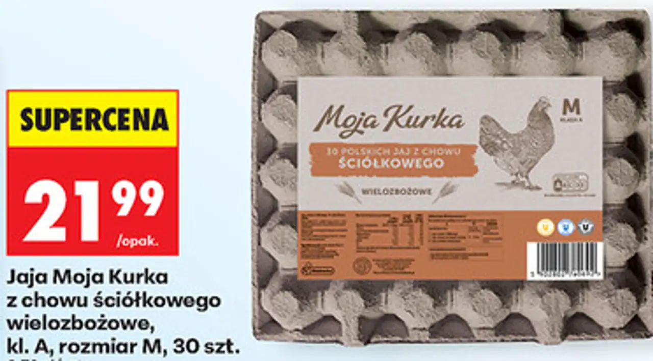 Jaja Moja Kurka z chowu ściółkowego wielozbożowe, kl. A, rozmiar M, 30 szt.