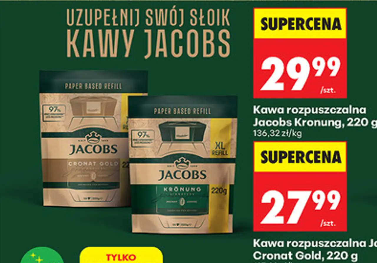 Kawa rozpuszczalna Jacobs Kronung, 220 g lub Jacobs Cronat Gold, 220 g