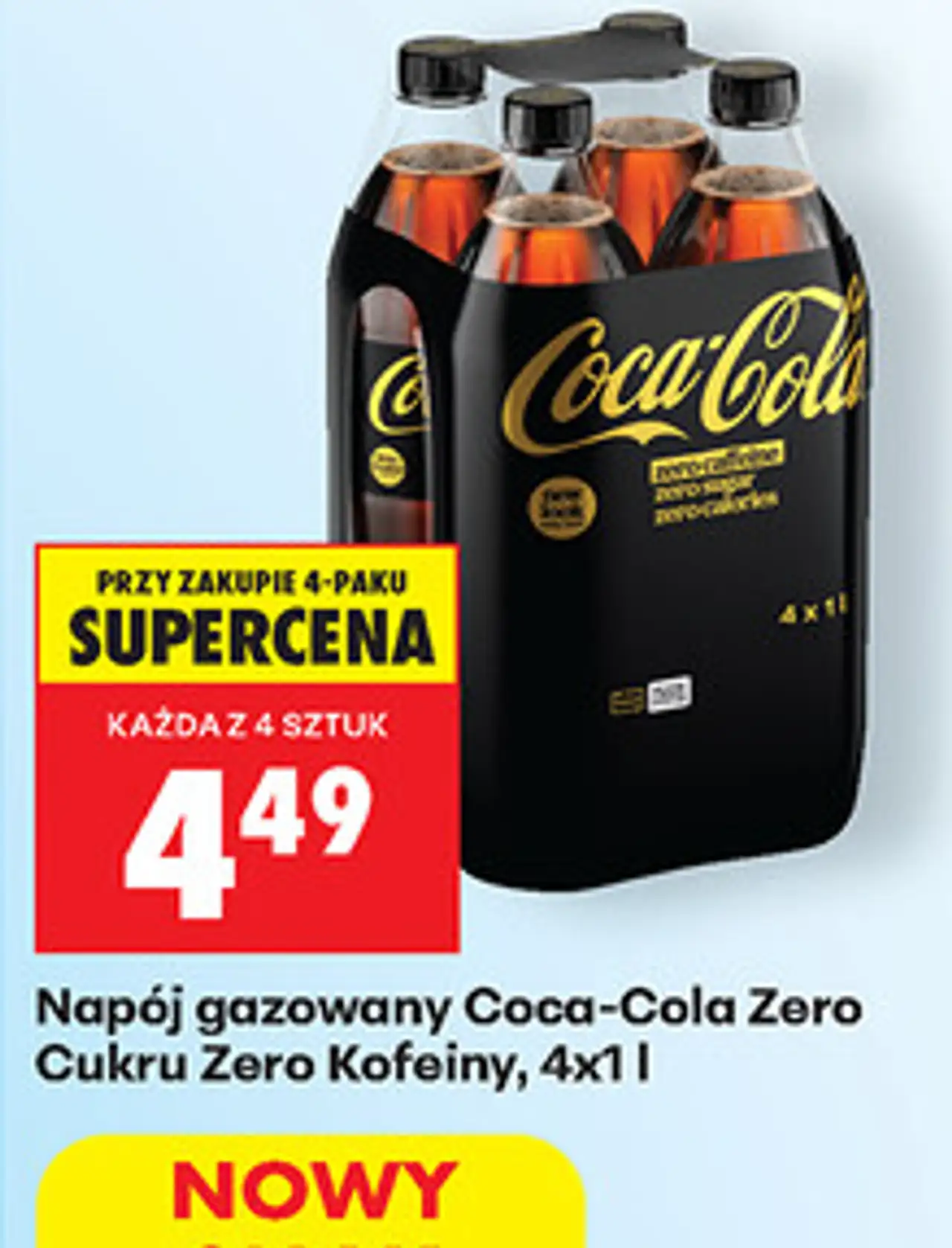 Napój gazowany Coca-Cola Zero Cukru Zero Kofeiny, 4x1 l